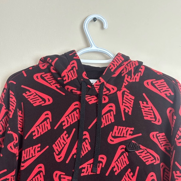 Nike Black Red Pattern Hoodie Size L Men's Pullover Athletic Sweatshirt - Picture 3 of 7